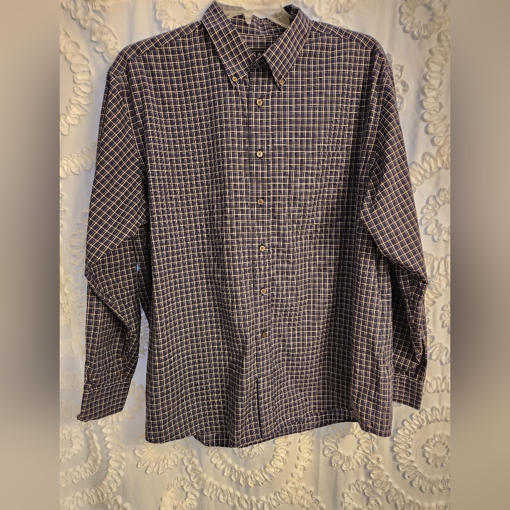 Jos A Banks Mens Traveler Collection Traditional Fit Shirt XL Blue Plaid Cotton